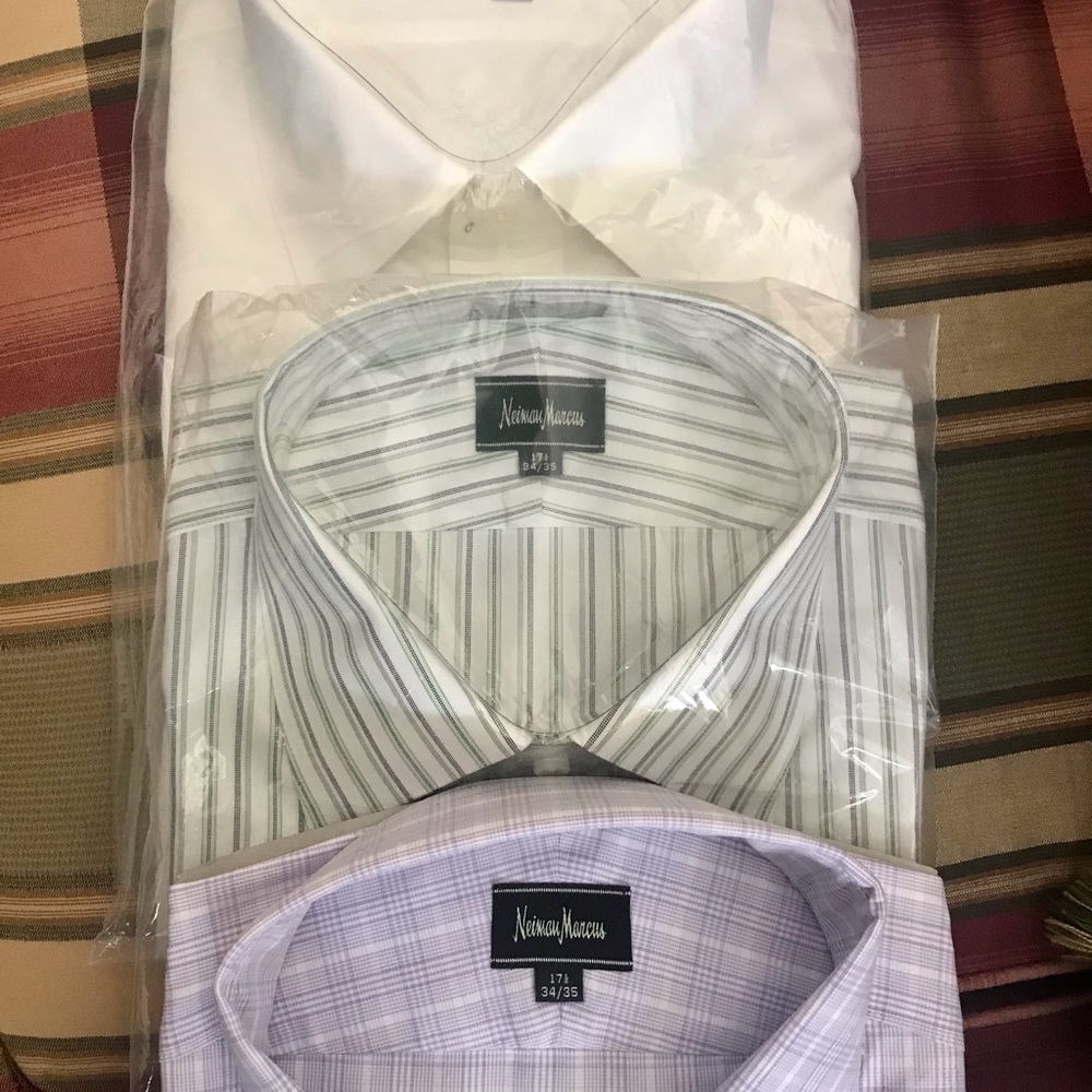 Neiman Marcus Men’s Dress Shirt 17.5 34/35  (bundle of 3) White w/Stripes